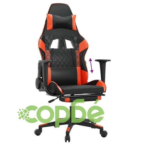 Гейминг стол с опора за крака, черно и оранжев, изкуствена кожа ➤ топ цена ➤ sorbe.bg