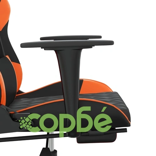 Гейминг стол с опора за крака, черно и оранжев, изкуствена кожа ➤ топ цена ➤ sorbe.bg