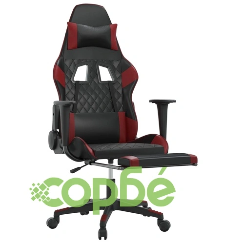 Гейминг стол с опора, черно и виненочервено, изкуствена кожа ➤ топ цена ➤ sorbe.bg