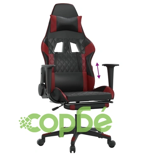 Гейминг стол с опора, черно и виненочервено, изкуствена кожа ➤ топ цена ➤ sorbe.bg