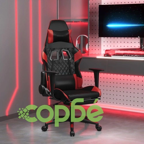 Гейминг стол с опора, черно и виненочервено, изкуствена кожа ➤ топ цена ➤ sorbe.bg