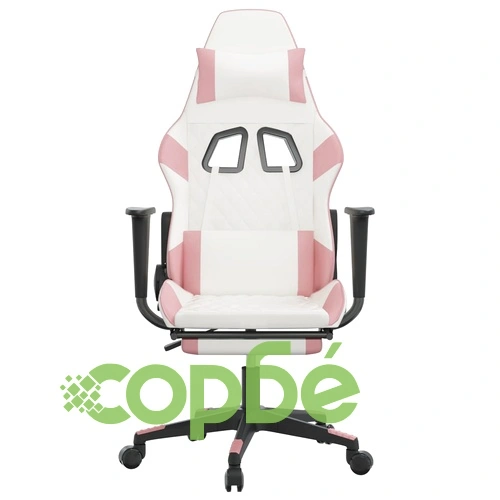 Гейминг стол с опора за крака, Бял и Розов, изкуствена кожа ➤ топ цена ➤ sorbe.bg