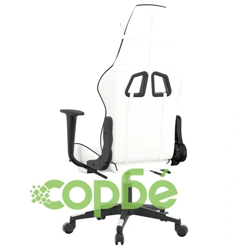 Гейминг стол с опора за крака, бяло и черно, изкуствена кожа ➤ топ цена ➤ sorbe.bg