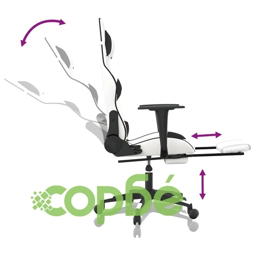 Гейминг стол с опора за крака, бяло и черно, изкуствена кожа ➤ топ цена ➤ sorbe.bg