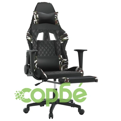 Гейминг стол с опора за крака черно и камуфлаж изкуствена кожа ➤ топ цена ➤ sorbe.bg