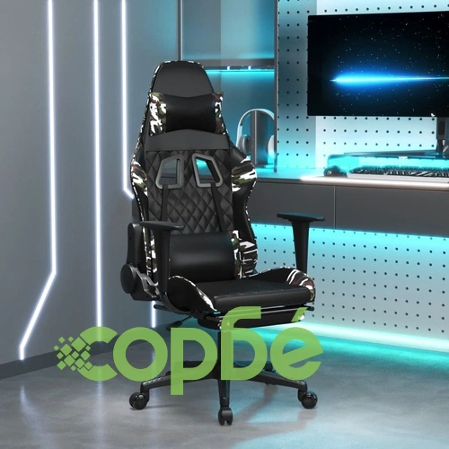 Гейминг стол с опора за крака черно и камуфлаж изкуствена кожа ➤ топ цена ➤ sorbe.bg