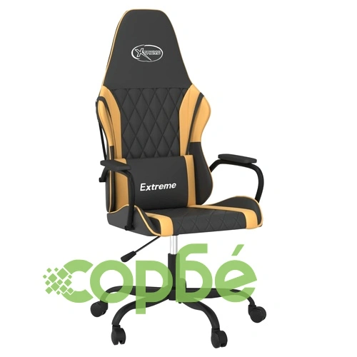 Гейминг стол, черно и златисто, изкуствена кожа ➤ топ цена ➤ sorbe.bg