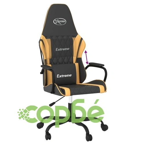 Гейминг стол, черно и златисто, изкуствена кожа ➤ топ цена ➤ sorbe.bg