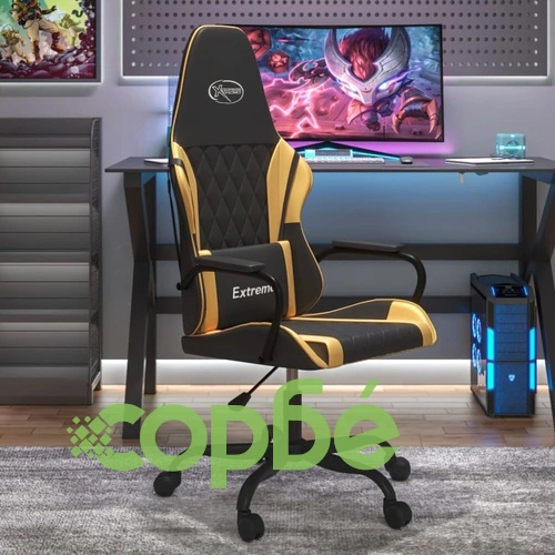 Гейминг стол, черно и златисто, изкуствена кожа ➤ топ цена ➤ sorbe.bg