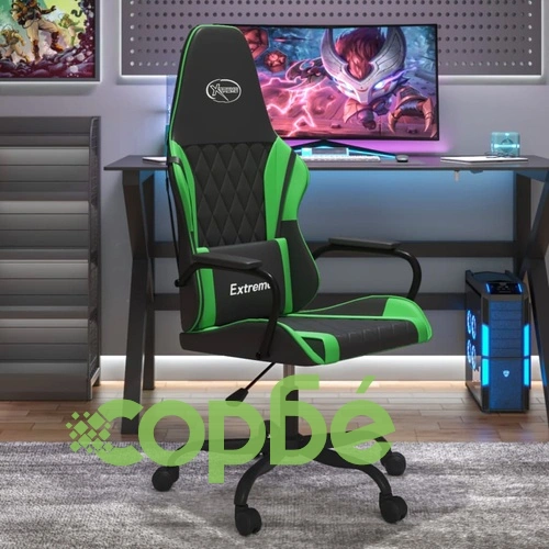 Гейминг стол, черно и зелено, изкуствена кожа ➤ топ цена ➤ sorbe.bg