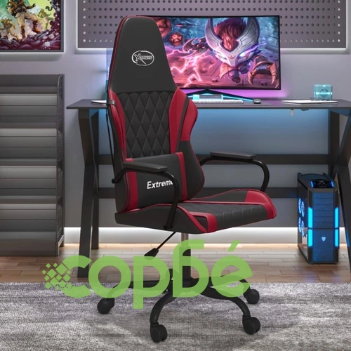 Гейминг стол, черно и виненочервено, изкуствена кожа ➤ топ цена ➤ sorbe.bg