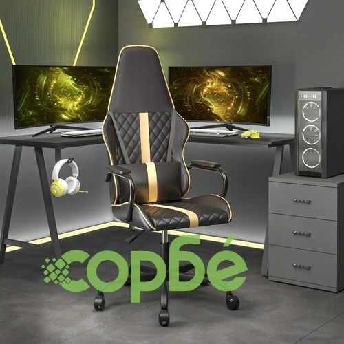 Гейминг стол, черно и златисто, изкуствена кожа ➤ топ цена ➤ sorbe.bg