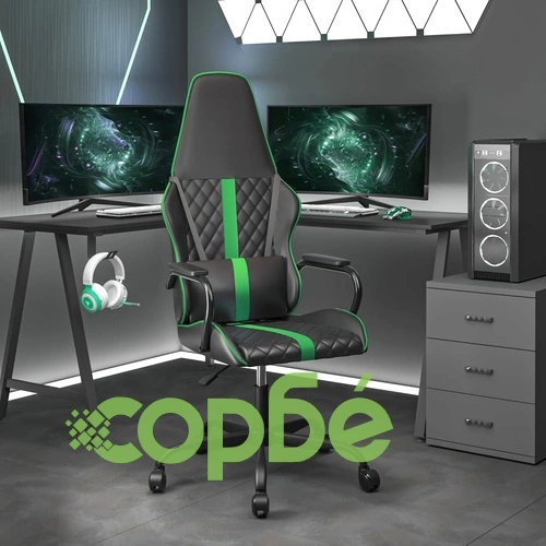 Гейминг стол, черно и зелено, изкуствена кожа ➤ топ цена ➤ sorbe.bg