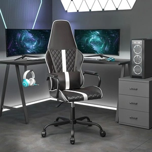 Гейминг стол, черно и бяло, изкуствена кожа