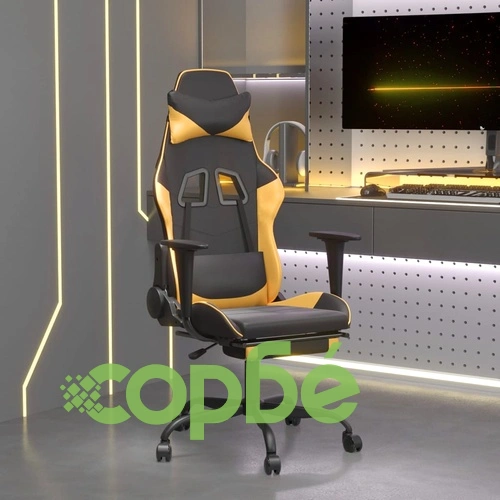 Гейминг стол с опора за крака черно и златисто изкуствена кожа ➤ топ цена ➤ sorbe.bg