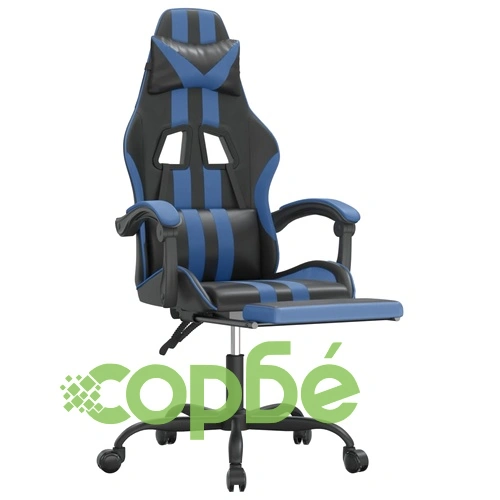 Гейминг стол с опора, черно и синьо, изкуствена кожа ➤ топ цена ➤ sorbe.bg
