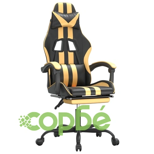 Гейминг стол с опора за крака черно и златисто изкуствена кожа ➤ топ цена ➤ sorbe.bg