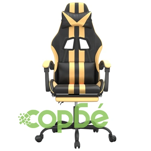 Гейминг стол с опора за крака черно и златисто изкуствена кожа ➤ топ цена ➤ sorbe.bg