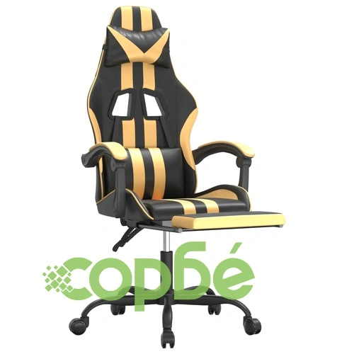 Гейминг стол с опора за крака черно и златисто изкуствена кожа ➤ топ цена ➤ sorbe.bg