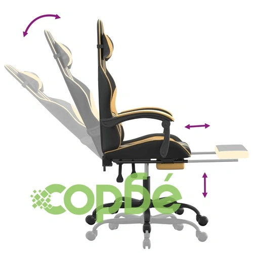 Гейминг стол с опора за крака черно и златисто изкуствена кожа ➤ топ цена ➤ sorbe.bg