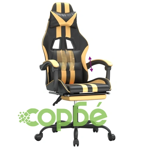 Гейминг стол с опора за крака черно и златисто изкуствена кожа ➤ топ цена ➤ sorbe.bg