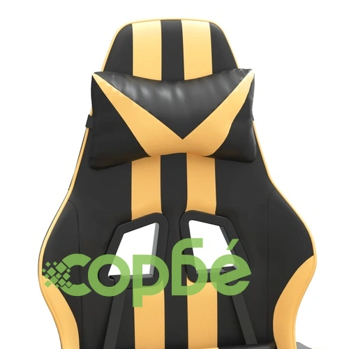 Гейминг стол с опора за крака черно и златисто изкуствена кожа ➤ топ цена ➤ sorbe.bg