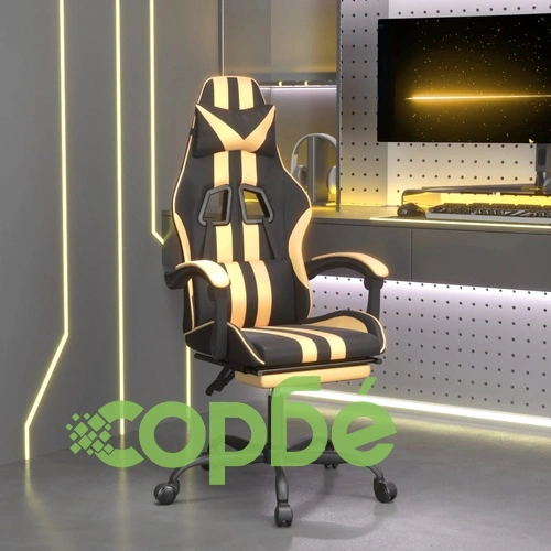 Гейминг стол с опора за крака черно и златисто изкуствена кожа ➤ топ цена ➤ sorbe.bg