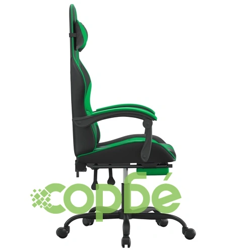 Гейминг стол с опора за крака, черно и зелено, изкуствена кожа ➤ топ цена ➤ sorbe.bg