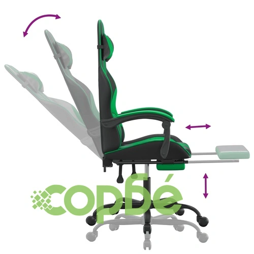 Гейминг стол с опора за крака, черно и зелено, изкуствена кожа ➤ топ цена ➤ sorbe.bg