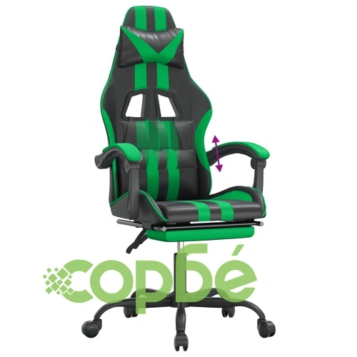 Гейминг стол с опора за крака, черно и зелено, изкуствена кожа ➤ топ цена ➤ sorbe.bg