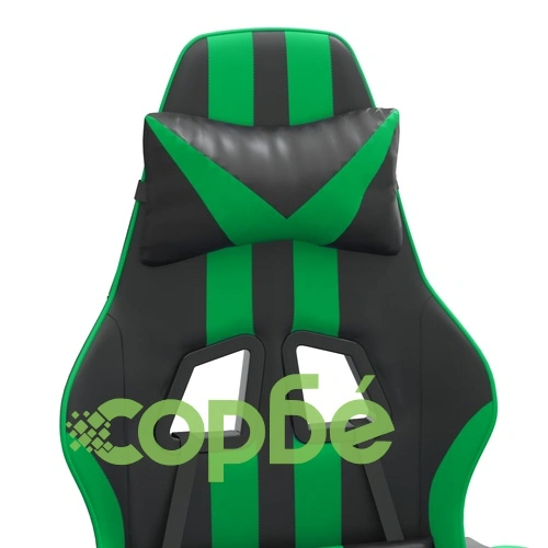 Гейминг стол с опора за крака, черно и зелено, изкуствена кожа ➤ топ цена ➤ sorbe.bg