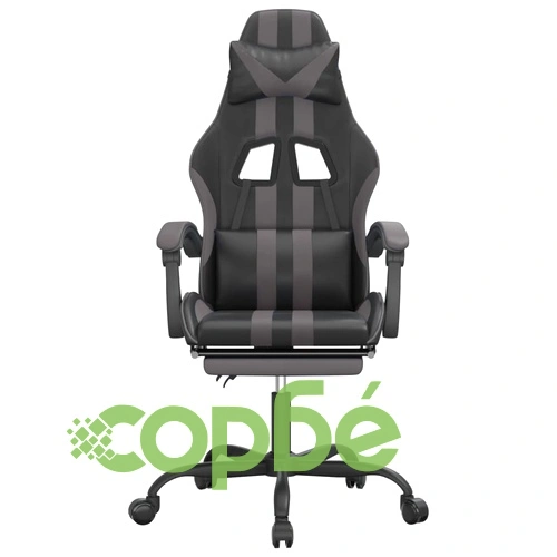 Гейминг стол с опора за крака, черно и cиво, изкуствена кожа ➤ топ цена ➤ sorbe.bg