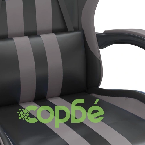 Гейминг стол с опора за крака, черно и cиво, изкуствена кожа ➤ топ цена ➤ sorbe.bg