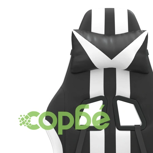 Гейминг стол с опора за крака, черно и бяло, изкуствена кожа ➤ топ цена ➤ sorbe.bg