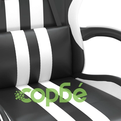 Гейминг стол с опора за крака, черно и бяло, изкуствена кожа ➤ топ цена ➤ sorbe.bg