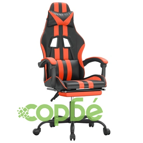 Гейминг стол с опора за крака, черно и оранжев, изкуствена кожа ➤ топ цена ➤ sorbe.bg