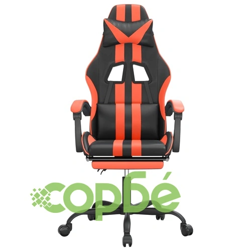 Гейминг стол с опора за крака, черно и оранжев, изкуствена кожа ➤ топ цена ➤ sorbe.bg