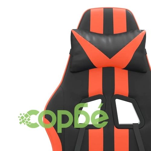 Гейминг стол с опора за крака, черно и оранжев, изкуствена кожа ➤ топ цена ➤ sorbe.bg