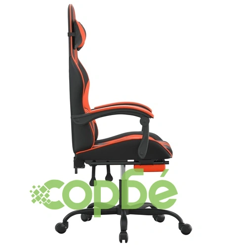 Гейминг стол с опора за крака, черно и оранжев, изкуствена кожа ➤ топ цена ➤ sorbe.bg