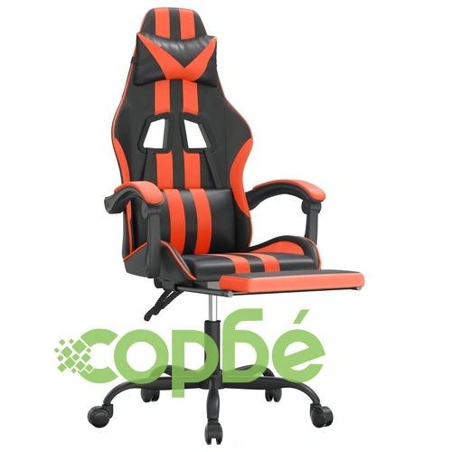 Гейминг стол с опора за крака, черно и оранжев, изкуствена кожа ➤ топ цена ➤ sorbe.bg
