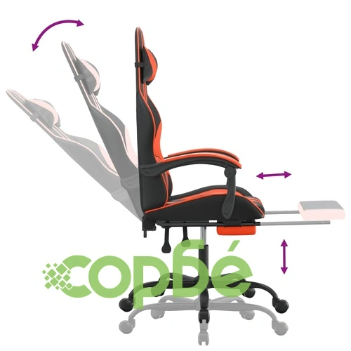 Гейминг стол с опора за крака, черно и оранжев, изкуствена кожа ➤ топ цена ➤ sorbe.bg