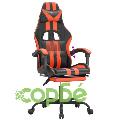 Гейминг стол с опора за крака, черно и оранжев, изкуствена кожа ➤ топ цена ➤ sorbe.bg