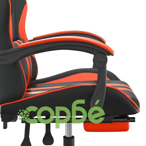 Гейминг стол с опора за крака, черно и оранжев, изкуствена кожа ➤ топ цена ➤ sorbe.bg