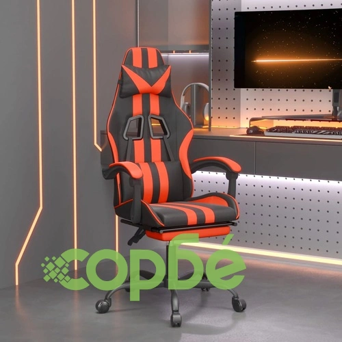 Гейминг стол с опора за крака, черно и оранжев, изкуствена кожа ➤ топ цена ➤ sorbe.bg