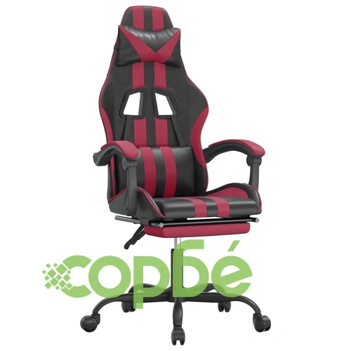 Гейминг стол с опора, черно и виненочервено, изкуствена кожа ➤ топ цена ➤ sorbe.bg