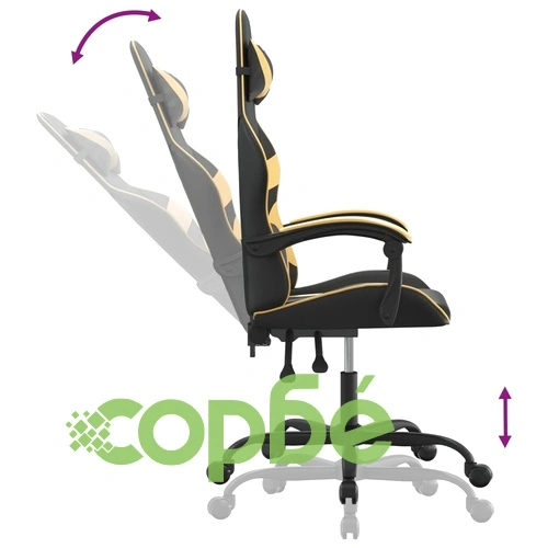 Гейминг стол, черно и златисто, изкуствена кожа ➤ топ цена ➤ sorbe.bg