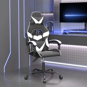 Гейминг стол, черно и бяло, изкуствена кожа