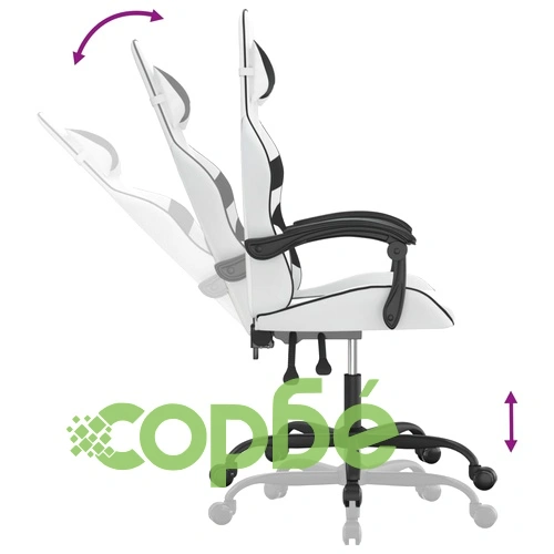 Гейминг стол, бяло и черно, изкуствена кожа ➤ топ цена ➤ sorbe.bg