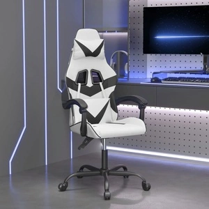 Гейминг стол, бяло и черно, изкуствена кожа