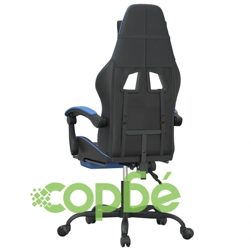 Гейминг стол с опора, черно и синьо, изкуствена кожа ➤ топ цена ➤ sorbe.bg